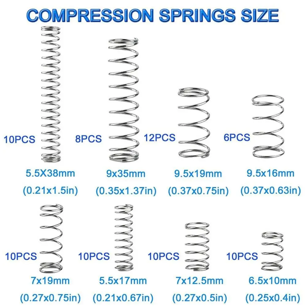 200 Pcs 20 Sizes Metal Tension Springs Replacement Kit Stainless Steel Spring Coil Compression Springs Burliness Durable