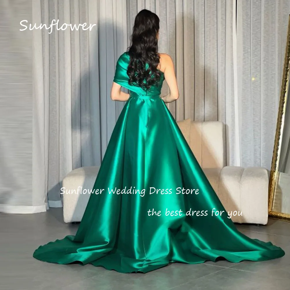 Sunflower Simple Green One Shoulder Mermaid Prom dress 2024 Slim Backless Floor-Length Formal Evening Dress Sweep Train