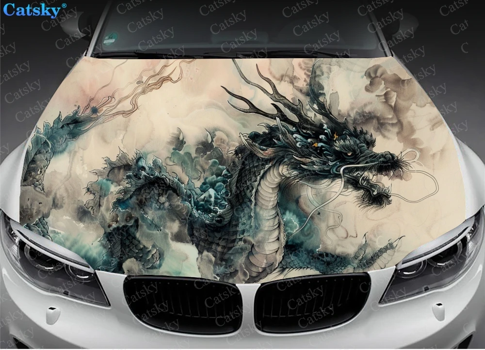 Chinese Black Dragon Car Hood Vinyl Stickers Wrap Vinyl Film Engine Cover Decals Sticker Car Hood Protective Film