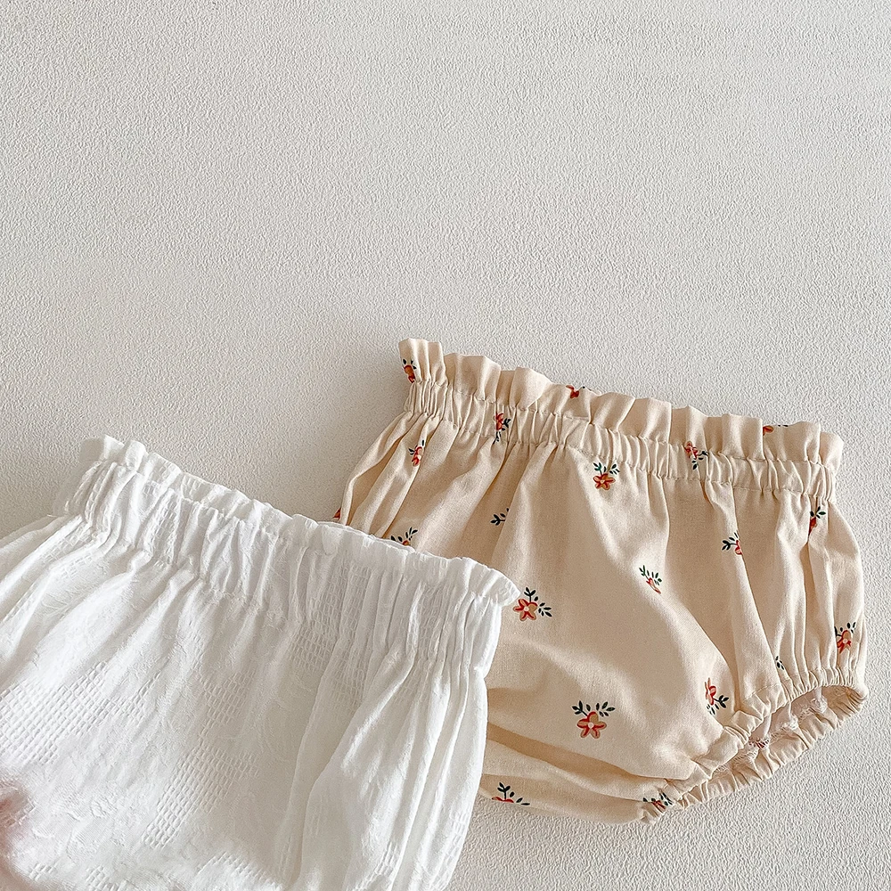 Baby Floral Bloomer for Newborn Baby Girls Clothes Summer Vintage Linen Cotton Infant Short PP Pants for Toddler Girls Clothing