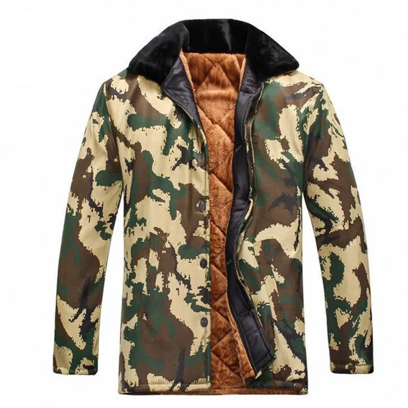 GL Winter Thickened Velvet and Cold-proof Mid-length Warm and Wear-resistant Outdoor Work Camouflage Cotton-padded Jacket