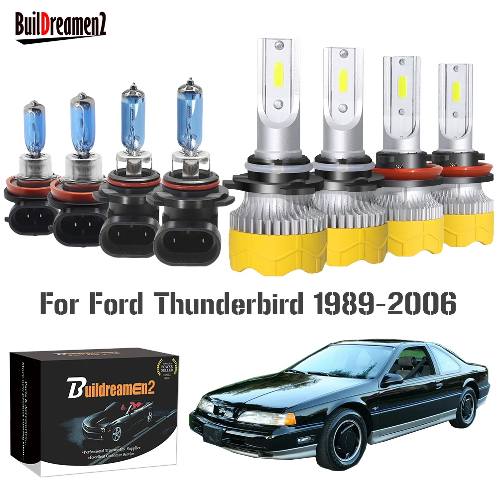 4 Pieces Headlight High Beam + Low Beam Car Front LED Halogen Bulb Headlamp 12V Replacement For Ford Thunderbird 1989-2006