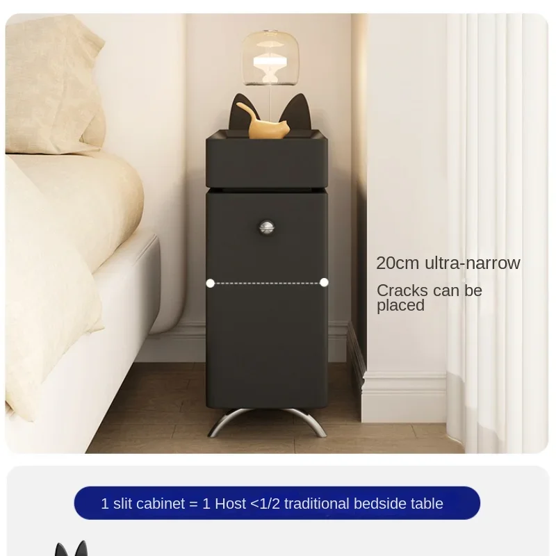 Extremely narrow bedside table creative wall edge seam 20cm cute and compact new personalized cartoon black bedside table