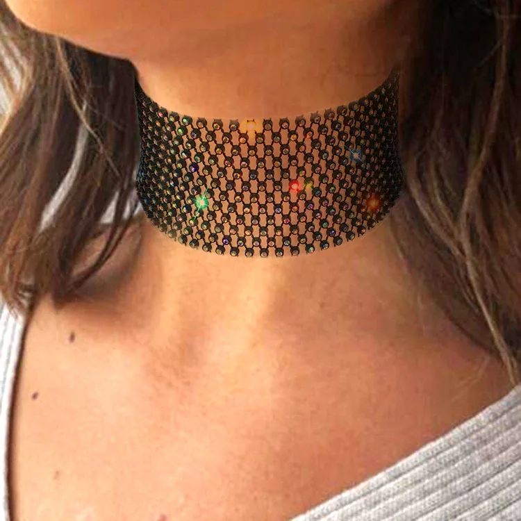 Europe And The United States New Collar Fishnet Rhinestone Personality Trend Necklace Hollow Exaggerated Punk Choker