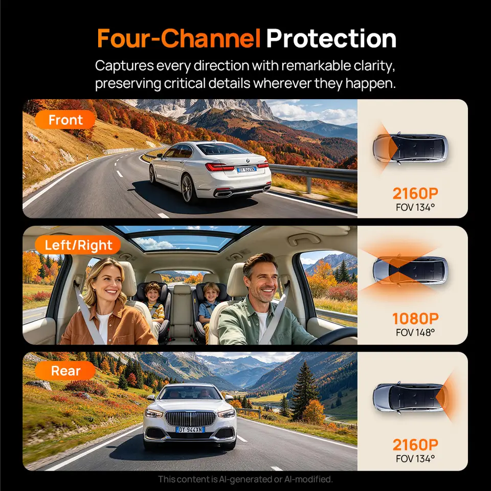 【New】70mai F800 Dash Cam 4-Channel 360° Front Rear Left Right WiFi6 GPS 4K+4K+1K+1K Supercapacitor 24H Parking 4-in-1 Car Camera - 2