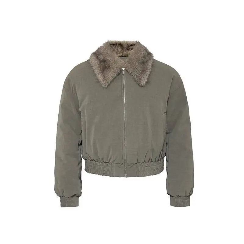 HKSH Autumn Winter New Man Dark Style Vintage Distressed Fur Collar Zipper Down Jacket Trend Elegant Fashion Padded Coat HK13720