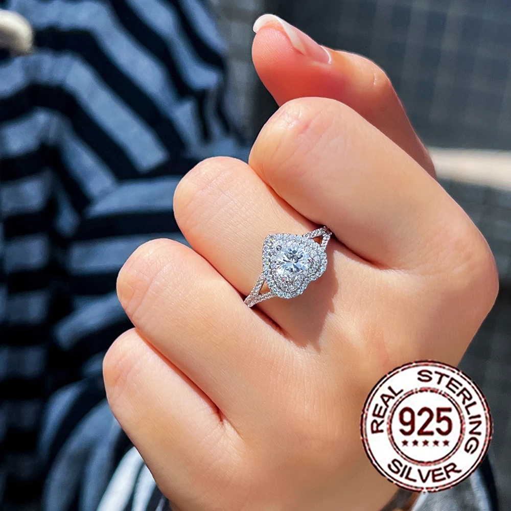 

QooLady, роскошное кольцо из стерлингового серебра 925 пробы с кубическим цирконом 1 карат, кольцо в форме сердца с микроасфальтированным покрытием для женщин, свадебное обручальное ювелирное изделие, подарок SR055