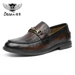 DESAI Loafers For Men Luxury Brand Genuine Leather Casual Driving Shoes Fashion Work Designer