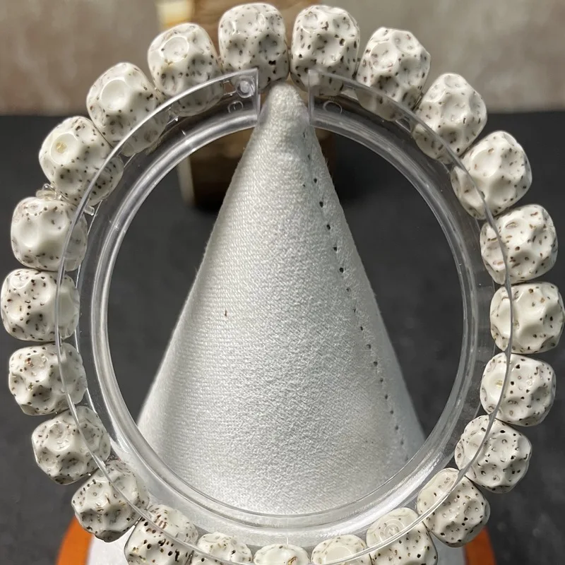 Hainan Formless Moon Bodhi Bracelet Carved Concave Buddha Beads Stone Jade Material Smooth White