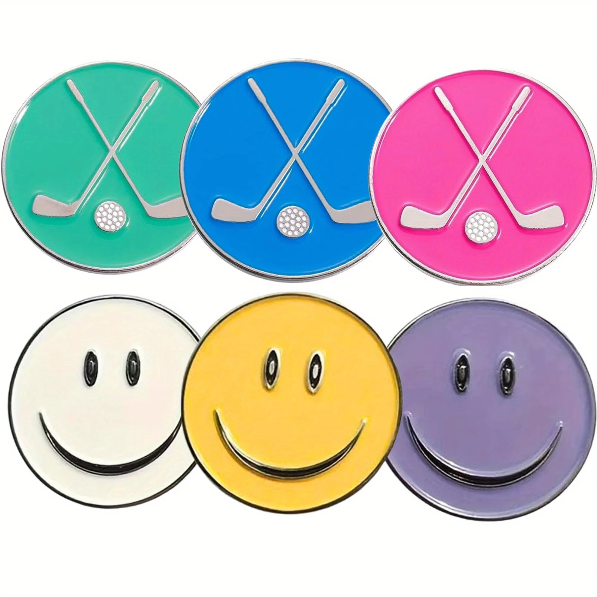 Golf Ball Markers Assorted Patterns Value Pack of 6 Golf Gifts, Cap Clips Accessories Sets for Men Women Golfer