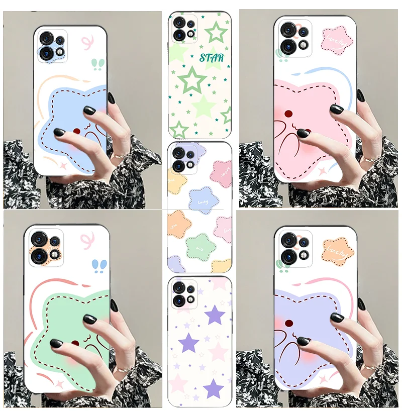 

For Moto G 64 30 84 85 x Pro Ultra 50 200 54 14 4 5 04 24 s 34 40 Neo TPU Black Soft Phone Case Cute Cartoon Picture Star Series