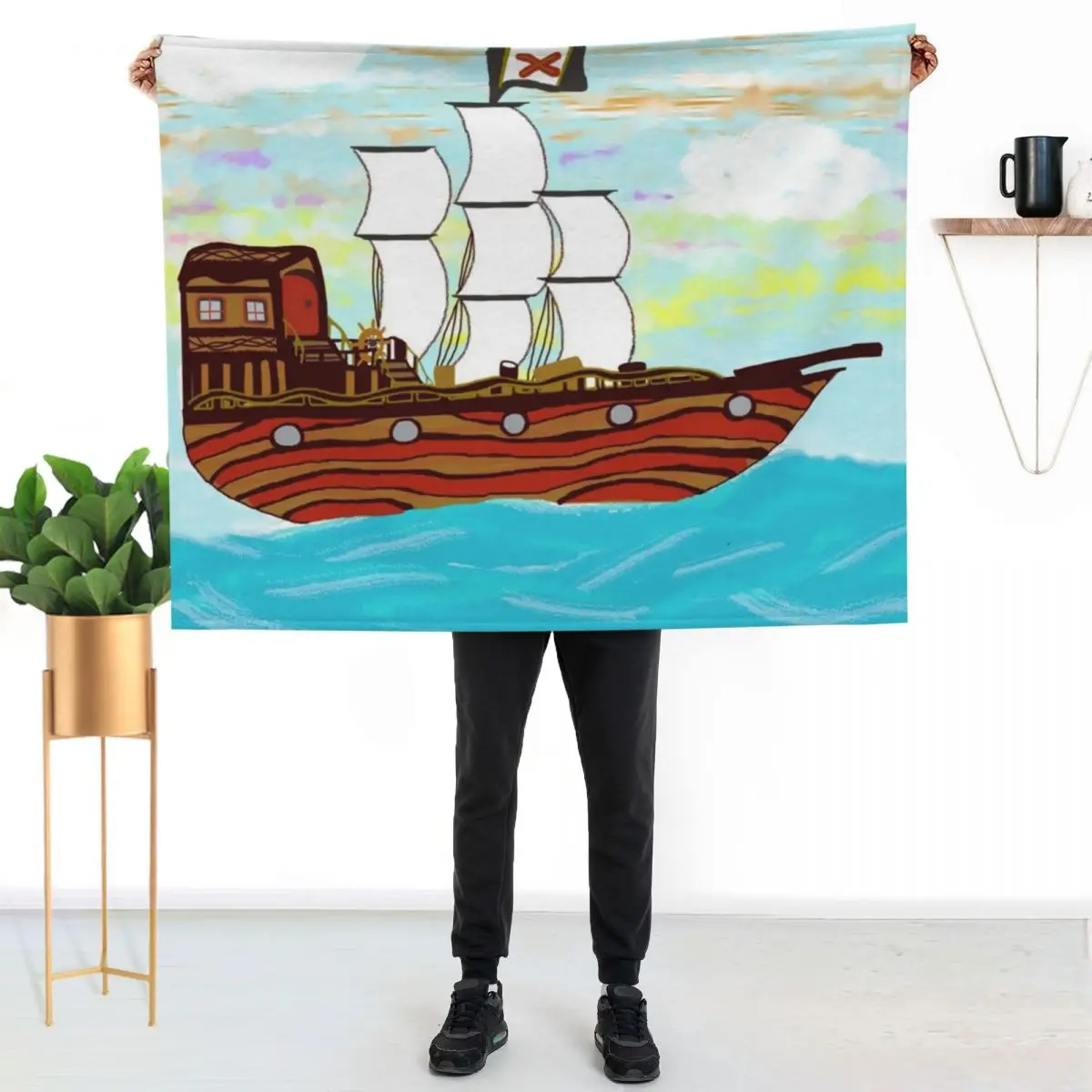 Pirate Ship Sailing the Ocean Throw Blanket Beach Decorative Throw Flannels Quilt Thermals For Travel Plush Blankets