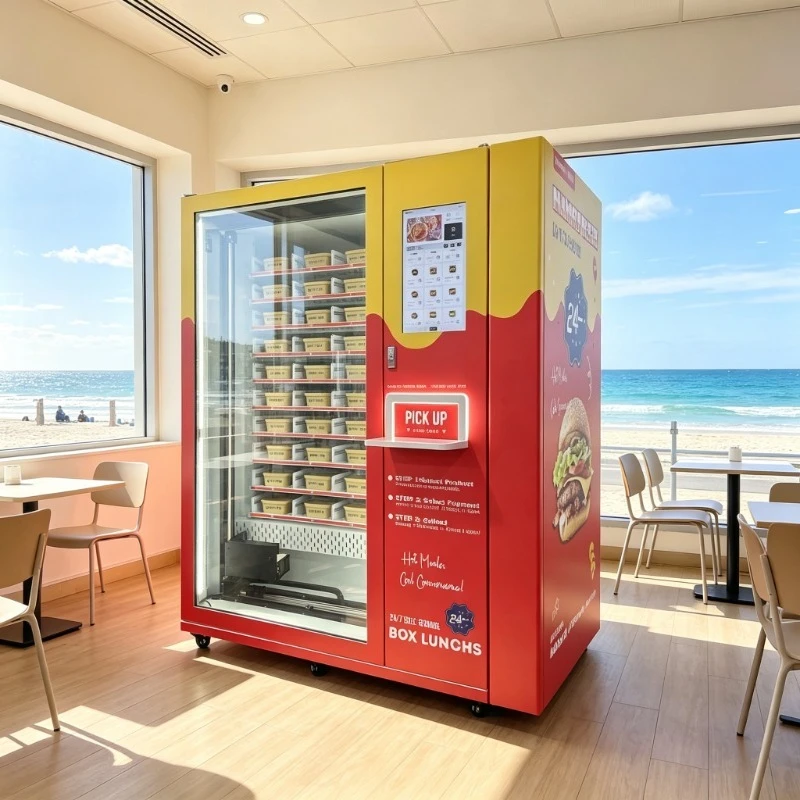 24/7 Smart Self-Service Hot Meal Vending Machine with Integrated Microwave Heating for Bento Box & Lunch Kiosk Customized