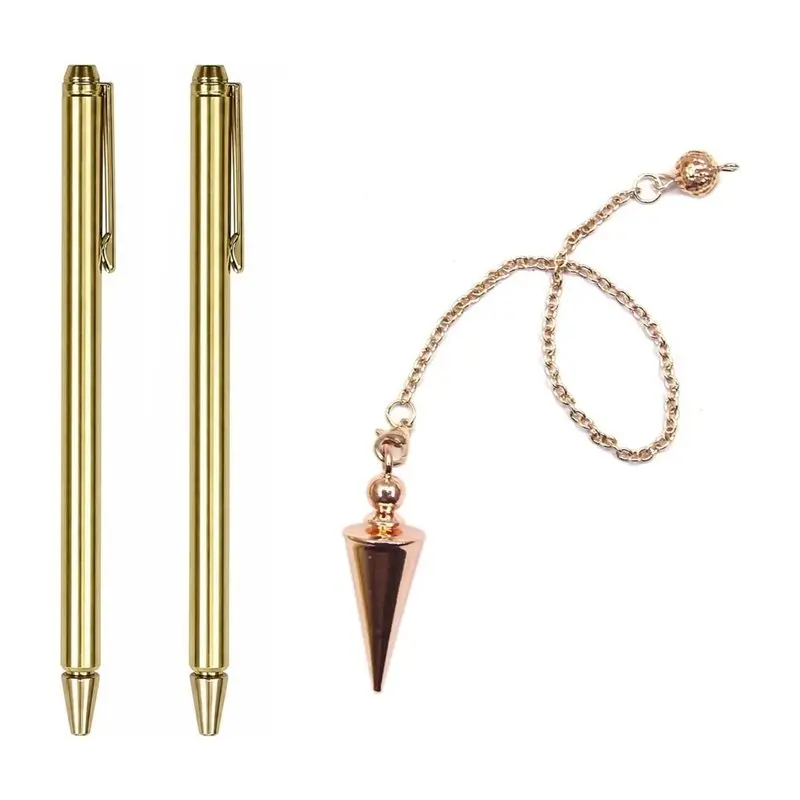 AB66-Metal Dowsing Rod Retractable Dowsing Rod + Cone Pendulum Kit For Water Treasure Finding Tools B
