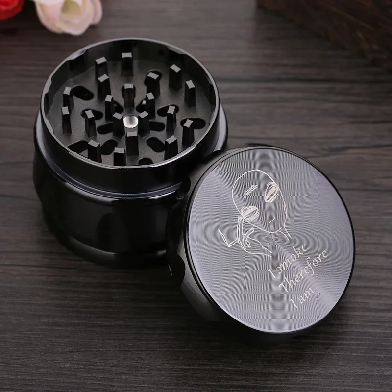 Black custom made Portable 40mm Diameter 4 Layers Tobacco Grinder Zinc Alloy Herb Crusher for Smoking Accessorie Household Tools