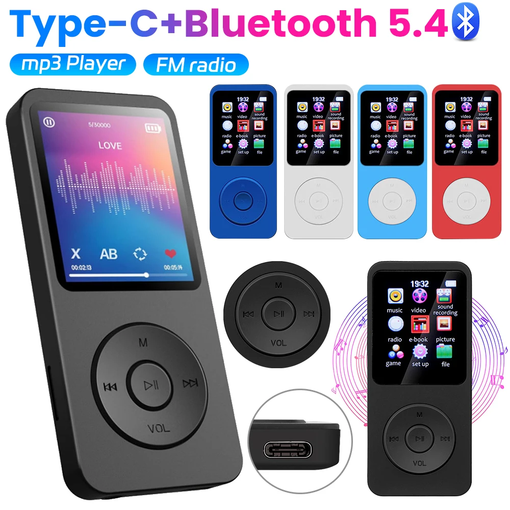 MP3 Player Type-C HiFi Lossless Music Player Bluetooth-Compatible5.0 Student Walkman Support FM Radio E-Book Recording for Kids