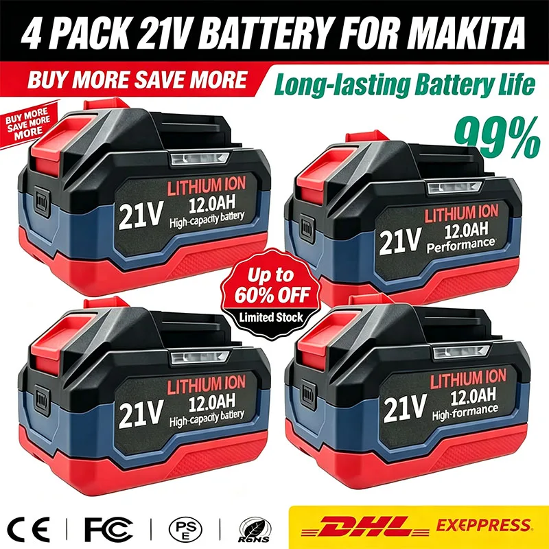 Compatible Lithium Replacement Battery For Makita 18V-21V 6.0Ah 9.0Ah 12.0Ah Fast Charging Safe For Electric Drill Driver