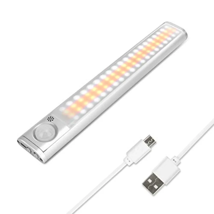 Under Cabinet Lighting 80 LED Closet Light, Motion Sensor lights Indoor USB Rechargeable Dimmable Stick-on Night Light Bar for