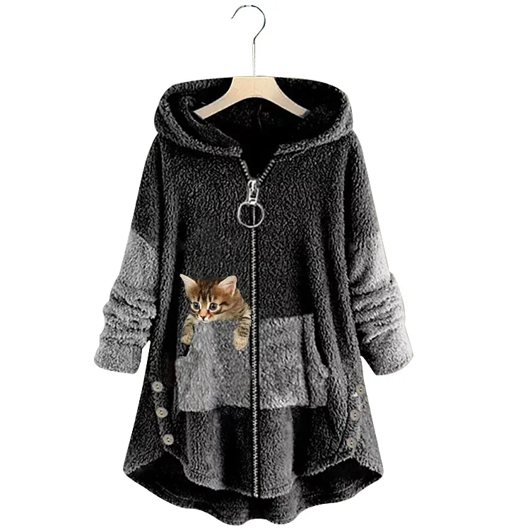 

Winter Large Parkas Women Coat Plus Size Parkas 5XL Womens Earcat Parkasdoradas De Mujer Velvet Hood Button Zipper Cat Coats