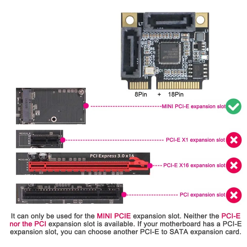 Half-height Dual-port Full-height MINI PCIE To 4-port SATA3.0 Expansion Card To SATA3 Hard Disk Interface Expansion Card 7PIN