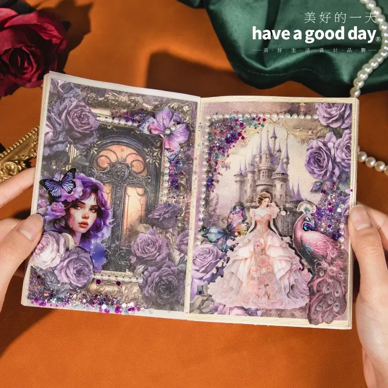 30Sheets Material Paper Fantasy Blue Rose Rococo diy Flower Moonlight Castle Peacock Love Butterfly Scrapbook 177*115MM