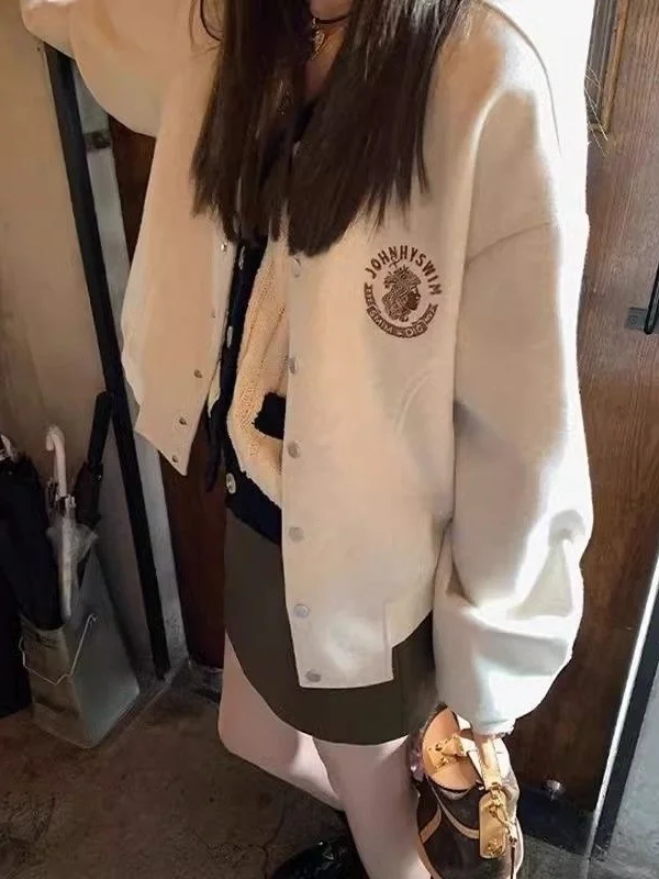 American Casual Short Jacket Women's Autumn Winter New College Style Korean System Flight Jacket Top Standard Edition Long Sl...