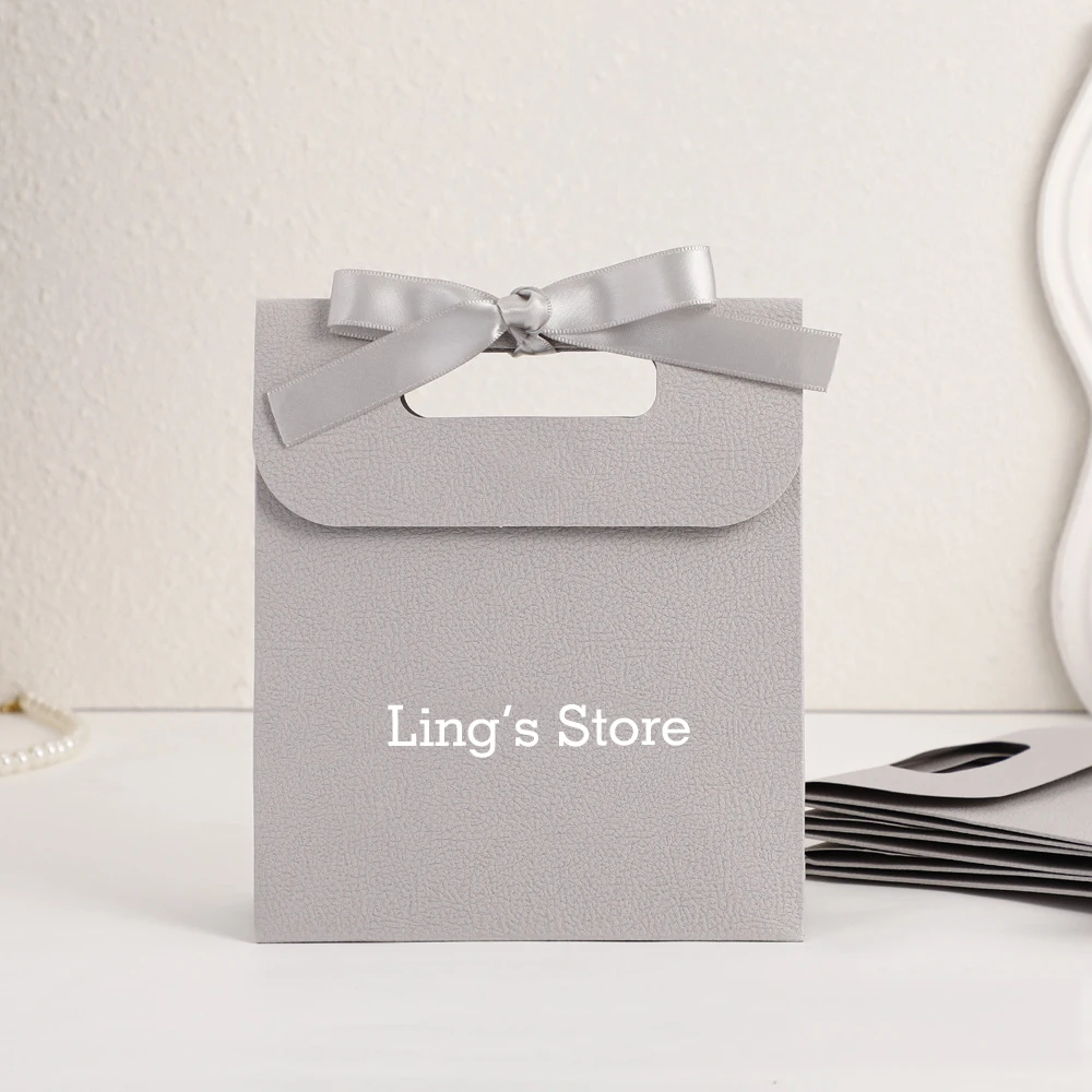20/50/100 شعار مخصص 14.5x15.5x7.5 سنتيمتر مجوهرات ورقة مقبض حقيبة Bowknot الشريط حقائب مستحضرات التجميل العطور هدية صغيرة المنظم #4
