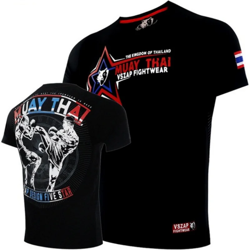 Camiseta de Muay Thai para hombre, camisetas transpirables de Material de secado rápido, ropa de entrenamiento de boxeo al aire libre, camisetas