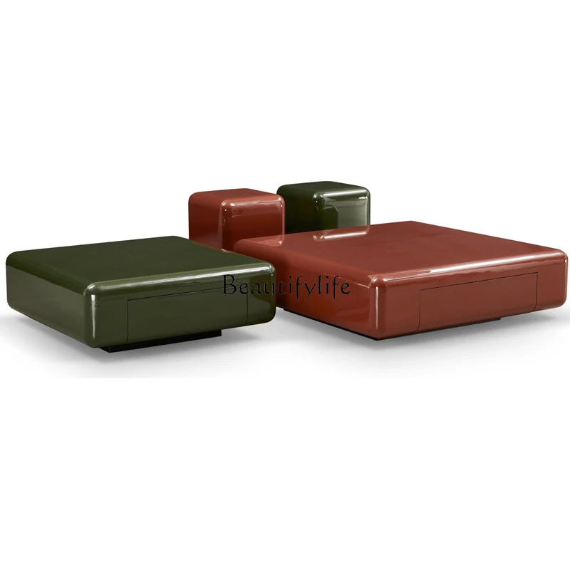 

Italian minimalist coffee table combination designer piano paint large flat square table model room high-end