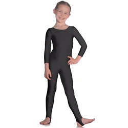 Kids Boy Girls Spandex One Piece Dance Unitard with Stirrup Halloween Costume Gymnastics Dancewear Bodysuit Long Sleeve Clothing