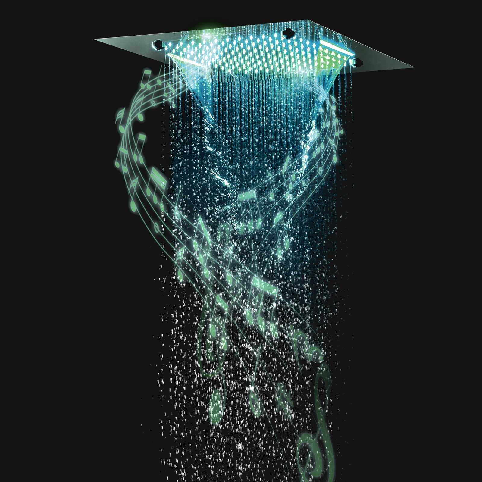 

Qlonn Chrome 20 Inch LED Music Shower Head Bathroom Accessories Embedded Ceiling 3 Function Shower Panel Rainfall/Waterfall/Mist