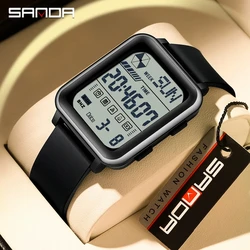 SANDA 6159 Men's Electronic Watch Multifunctional Digital Night Light Waterproof Shockproof Silicone Strap Wrist Watches