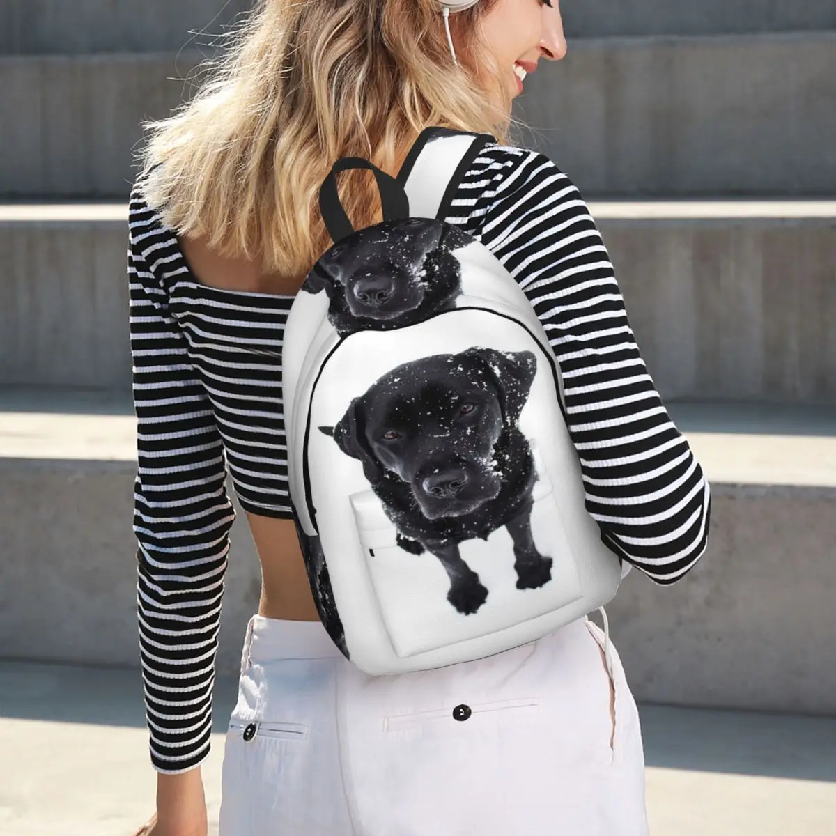 Snow Dog Black Labrador Dog Student Backpack School Bag Hiking Travel Daypack for Boys Girls Bookbag Shoulder Bags