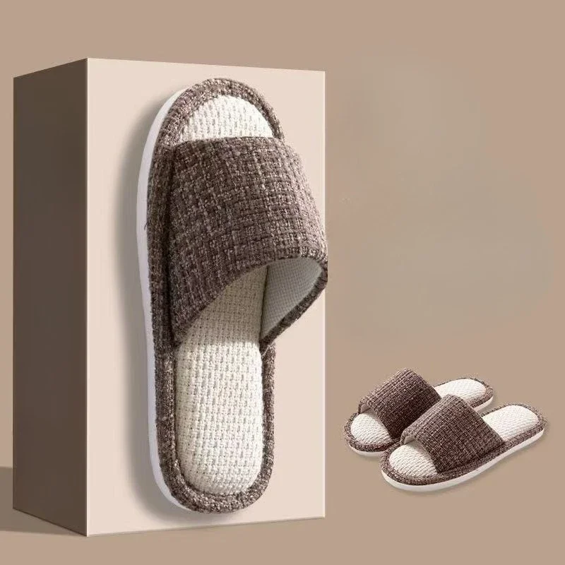 Men Women Linen House Slippers, Breathable Silent Four Season Indoor Floor Slides, Cool Cotton Linen Home Slippers