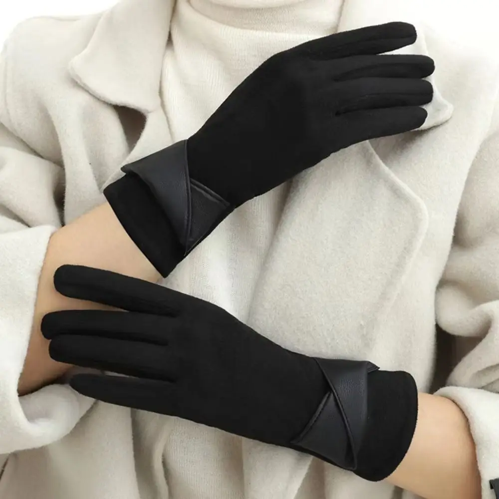 

Gift Velvet Winter Suede Gloves Thick Soft Pu Leather Gloves Korean Style Touch Screen Women Cycling Mittens Girls