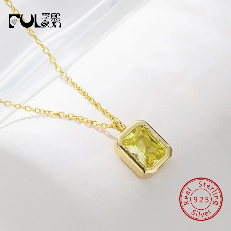 Bezels Set Pendant - 925 Sterling Silver Gold Plated Rectangle