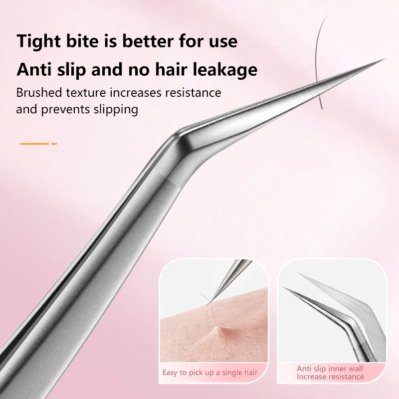 Pęsety do przedłużania rzęs ze stali nierdzewnej, precyzyjne pęsety do brwi, pęsety do przedłużania rzęs z końcówką z włókna, do izolacji rzęs metodą volume.