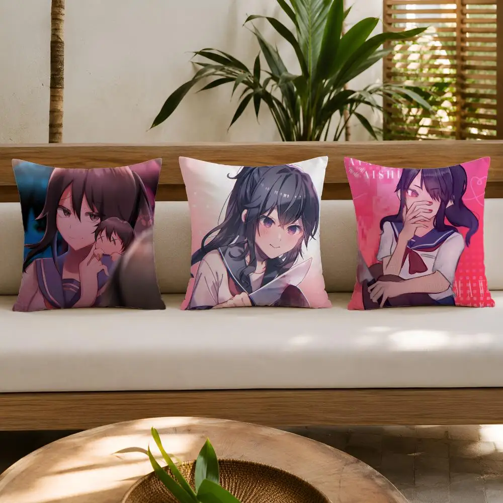 Video Game Y-Yandere Simulator Cushion Cover Wrinkle-Resistant Short Plush Pillow Case Breathable Machine-Washable