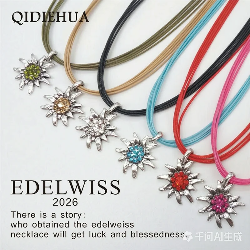 Simple Classic Bavarian Edelweiss Pendant Necklace Sunflower Daisy Leather Rope Necklaces Jewelry Gift for Women Girls