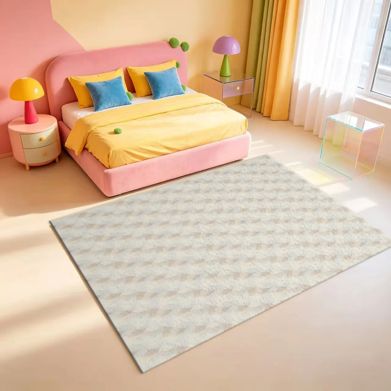 Beige Light Tone Diagonal Geometric Texture carpet flooring Simple Neutral Style Area Rug For Indoor Home Floor Decor