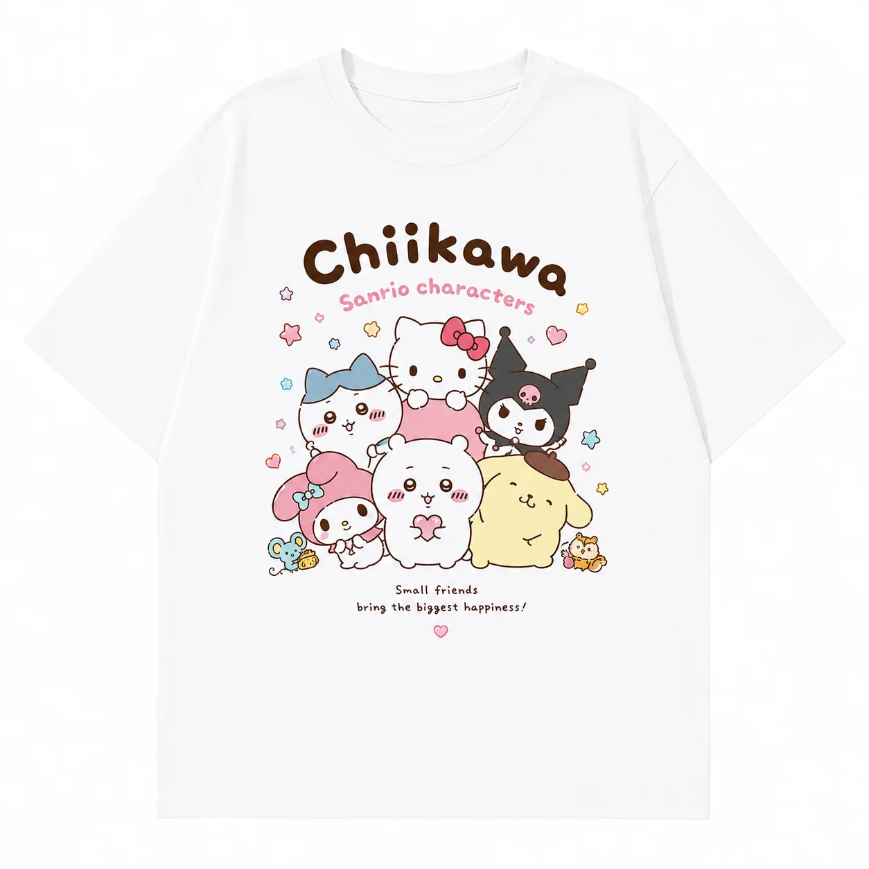 Kawaii Chiikawa Kurimanju Oversize Heavyweight T-shirt Unisex Funny Height Chart Cartoon Loose Streetwear Top