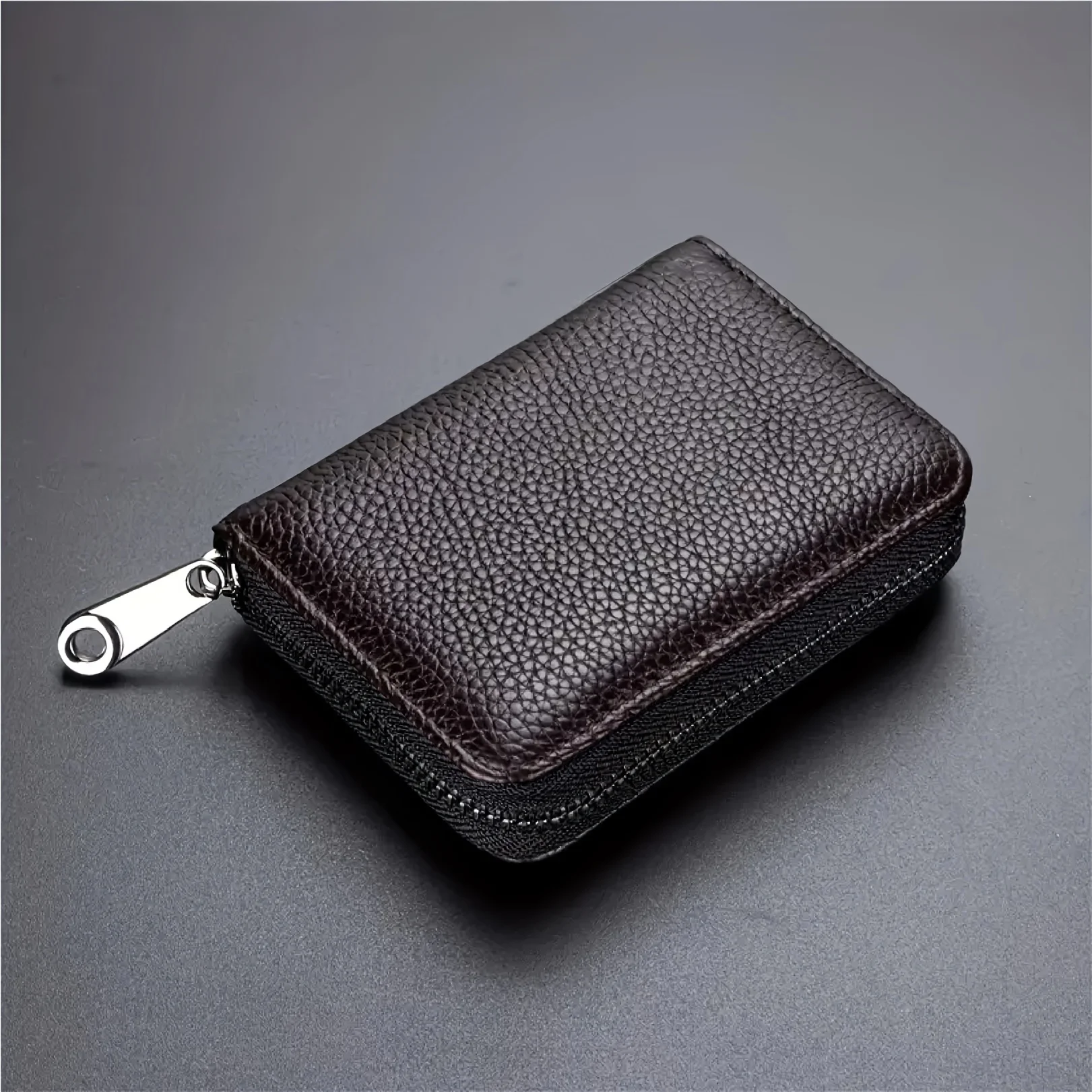 Mini portafoglio uomo multi-carta classico minimalista, portamonete da donna con blocco RFID con cerniera, porta carte di credito unisex in tinta unita
