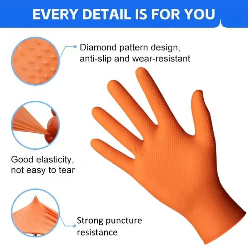 8mil قفازات النتريل الثقيلة القابل للتصرف البرتقال الصناعية الماس محكم قفازات العمل للرجال البستنة ميكانيكي السيارات