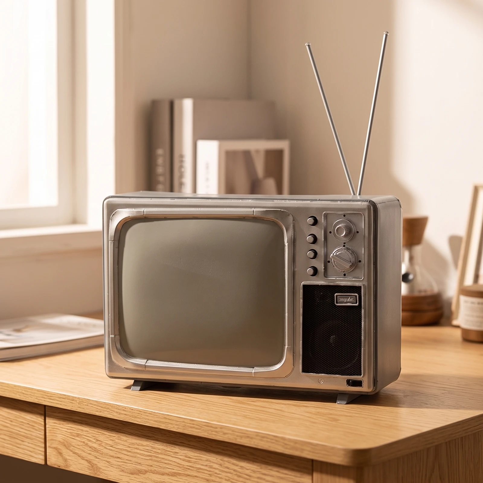 Retro TV Model with Antennas Old Fashioned Vintage Television Ornament Television Ornament Collectible Sculpture Realistic
