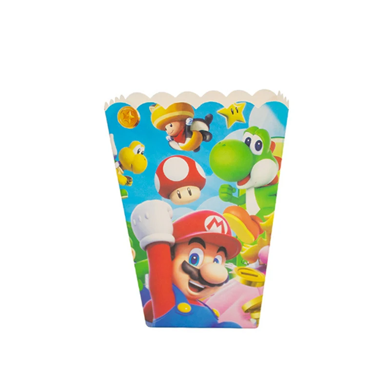 Caja de palomitas de maíz de Super Mario Bros, decoración de fiesta de Anime para niños, cajas de aperitivos y dulces, decoraciones para fiesta de cumpleaños y Baby Shower de dibujos animados, 6 uds.