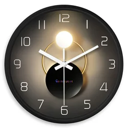 8inch Modern Accessible Luxury Flat Light and Shadow Pattern Plastic Glass Wall Clock Living Room Bedroom Kitchen Home Decoration Wall Clock Silent Quartz Clock Holiday Gift (No Battery)