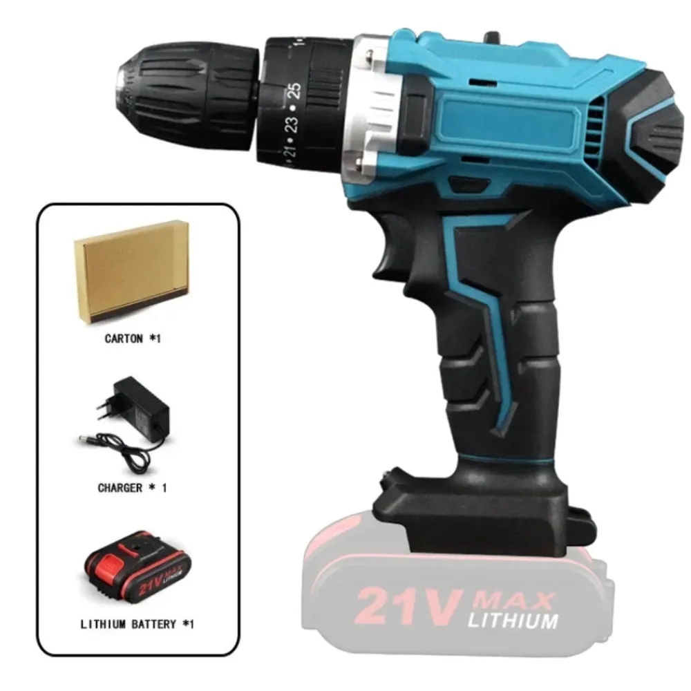 

21V 1000W Electric Impact Drill Mini Electric Power Screwdriver 2 in 1 Electric Cordless Lithium-Ion Battery 2 Speed Power Tools