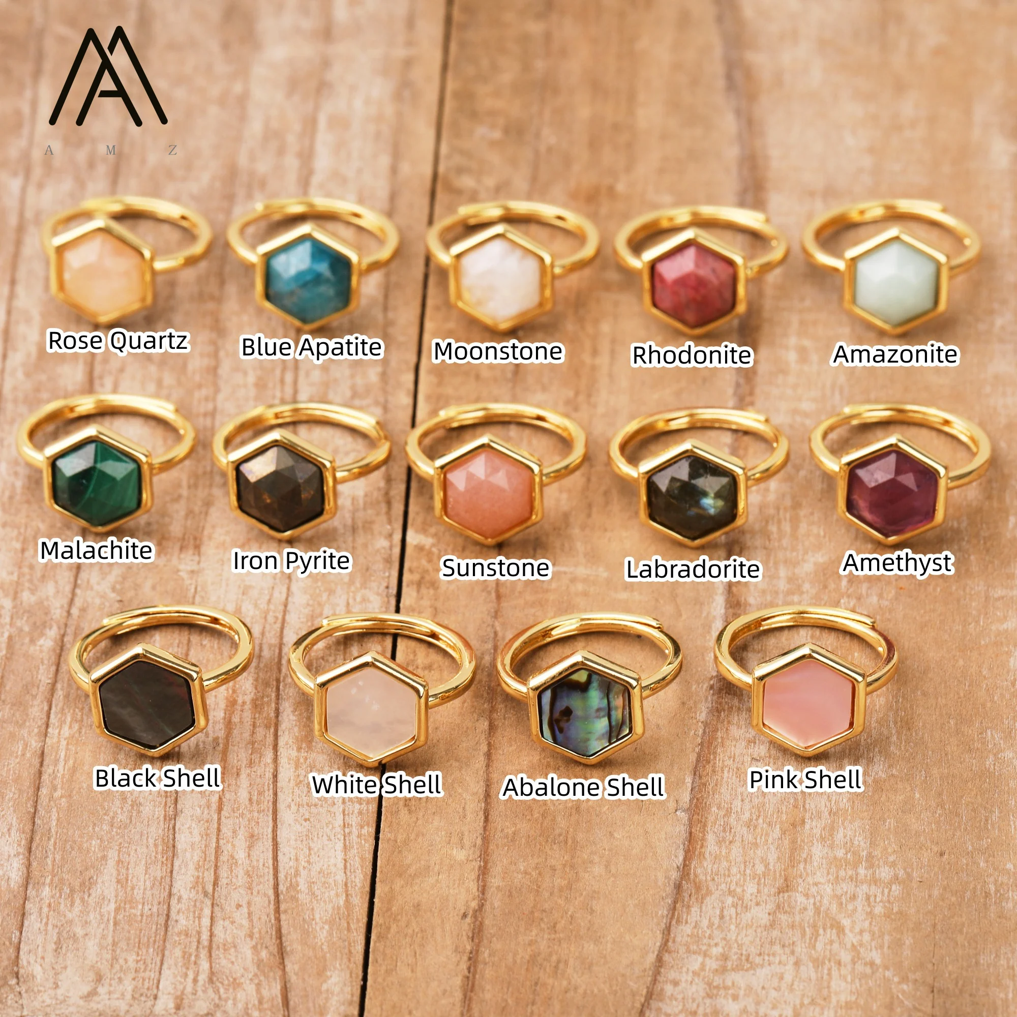 Classic Rings Amethysts Healing Crystal Stone Hexagonal Ring Gold Plated Jewelry Trendy Gifts Top Quality