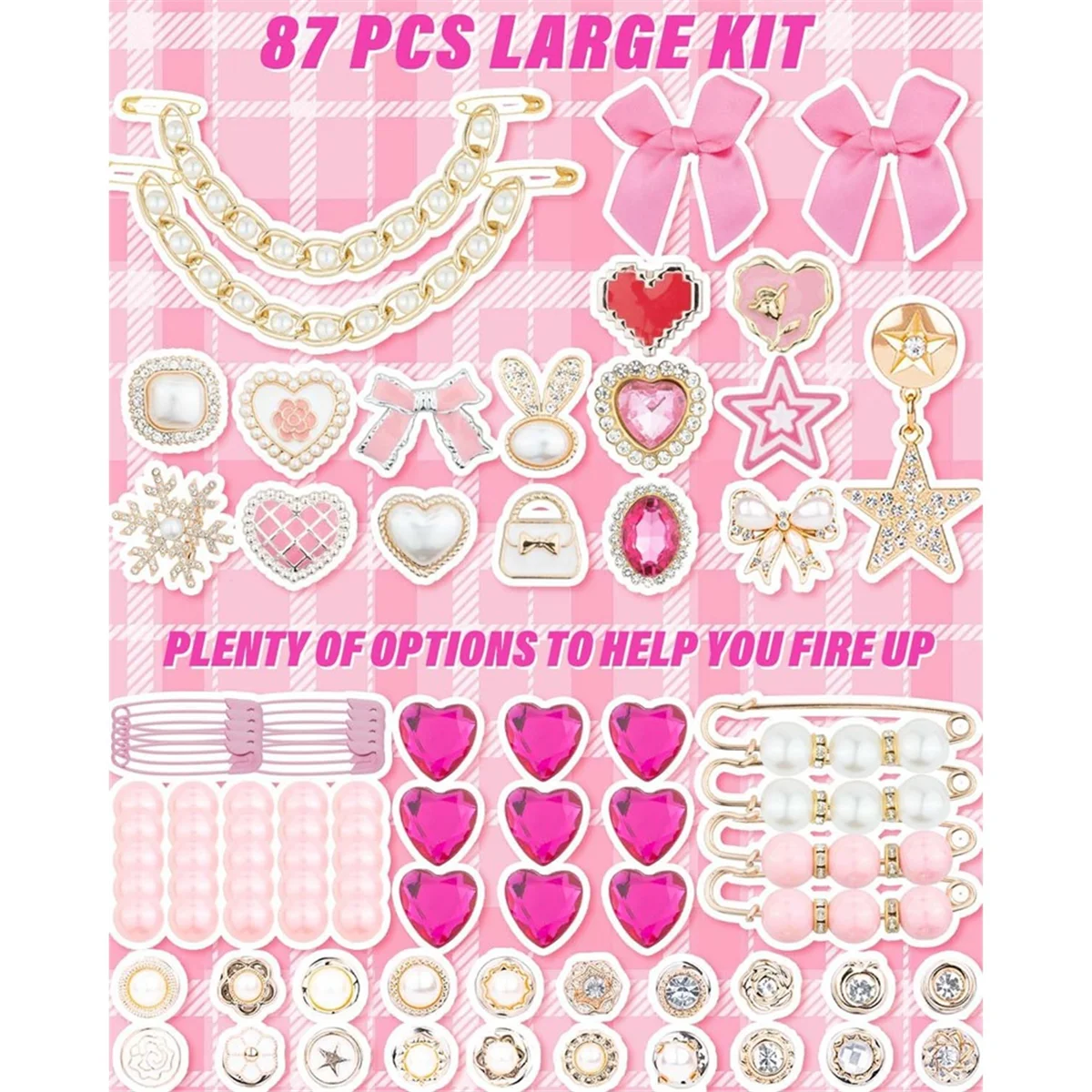 ABGV 87 Pcs Junk Socks Charms Kit, Brooches and Pins for Women,Shoe Charms with Bows,Sneakers DIY Kit with Rhinestones Chains