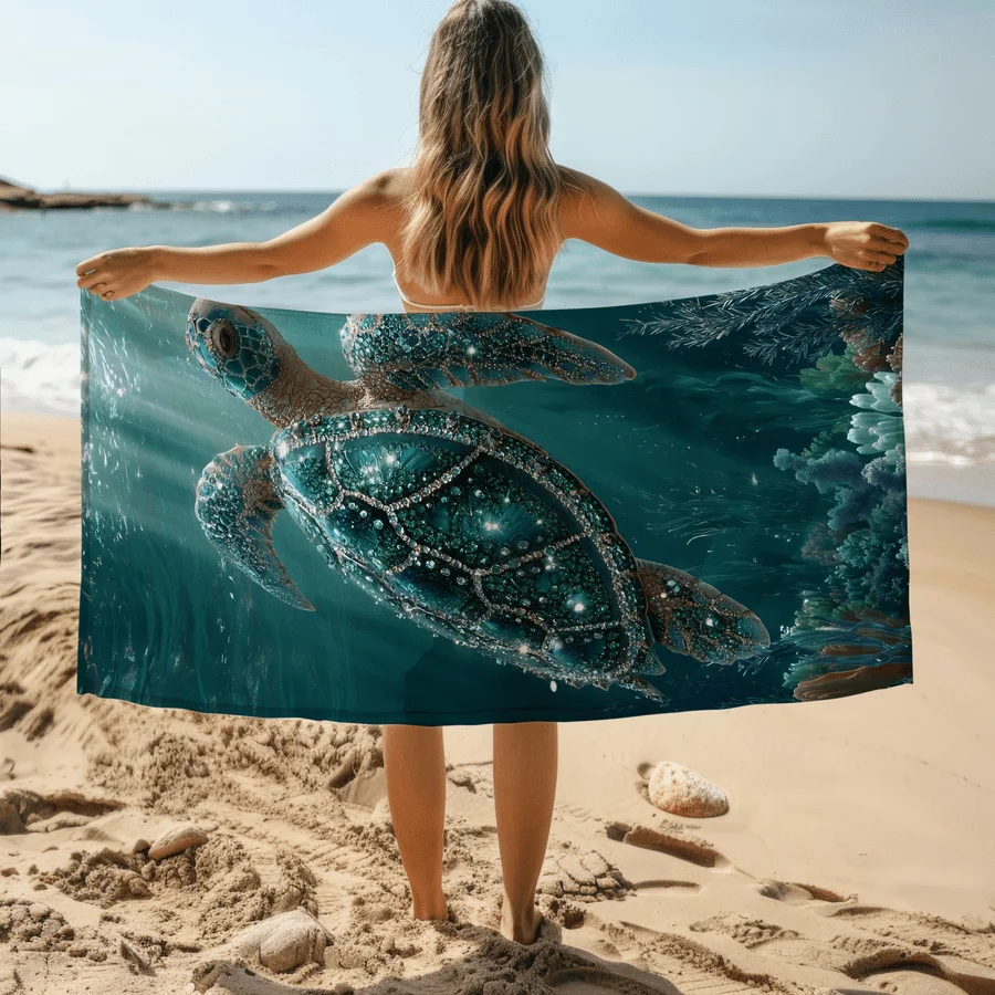 1pc Beach Towel with Marine Life Pattern - Soft, Absorbent, Quick-Drying - Suitable for Swimming, Camping, and Bathing